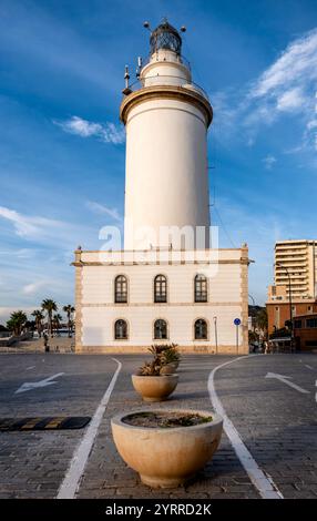 Malaga Lighthouse - La Farola de Malaga lighthouse street view, Andalusia region of Spain Stock Photo