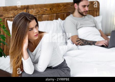 Relationship, problems, a lot of work and virtual treason Stock Photo