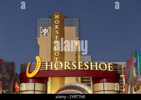 The Horseshoe Las Vegas Hotel and Casino is a Caesars Entertainment property located on the strip and previously known as Bally's and MGM Grand. Stock Photo