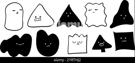 Hand-Drawn Emoji | Abstract Shape Set Illustration | Minimalist Doodle Vector for Fun and Creative Designs Stock Vector