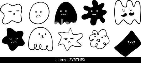 Hand-Drawn Emoji | Abstract Shape Set Illustration | Minimalist Doodle Vector for Fun and Creative Designs Stock Vector