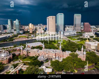 JULY 13, 2022, TAMPA BAY, FLORIDA - USA -JULY 13, 2022, TAMPA BAY, FLORIDA - USA - Aerial drone View of sprawling Tampa Bay Skyline, Florida Stock Photo