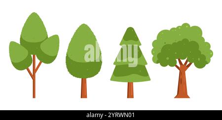 tree illustration collection in hand drawn design style Stock Vector