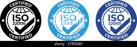 ISO 22000 certification stamp. Flat style, simple design. Stock Vector