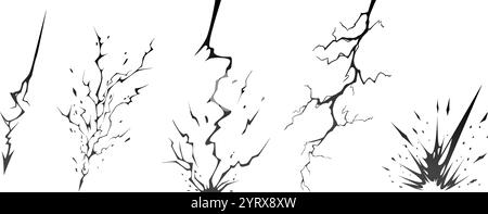 Lightning strike bolt silhouettes sequence vector illustration. Stock Vector
