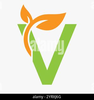 Initial Letter V Leaf Logo Concept For Eco Green Leaf Logo Vector Sign Stock Vector
