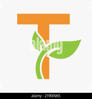 Initial Letter T Leaf Logo Concept For Eco Green Leaf Logo Vector Sign Stock Vector