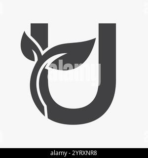 Initial Letter U Leaf Logo Concept For Eco Green Leaf Logo Vector Sign Stock Vector