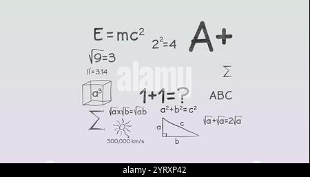 Image of mathematical equations over grey background Stock Photo