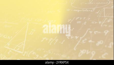 Image of mathematical equations over yellow and brown background Stock Photo