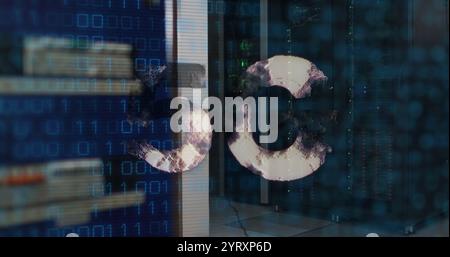 Image of 5g text, binary coding and data processing over computer servers Stock Photo