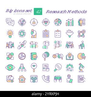 Research methods RGB color icons set Stock Vector