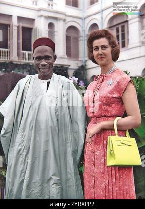 Nigerian Prime Minister, Alhaji Sir Abubakar Tafawa Balewa poses with Princess Alexandra of Kent who represented Queen Elizabeth II at the Nigerian Independence Celebrations, October 1st, 1960. Stock Photo