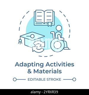 Adapting activities and materials soft blue concept icon. Stock Vector