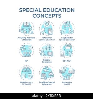 Special education soft blue concept icons Stock Vector