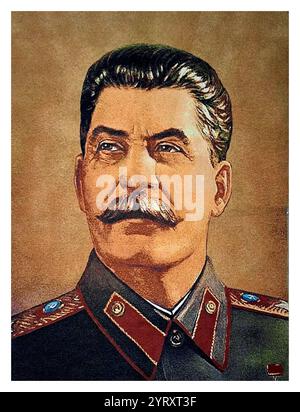 Poster depicting Joseph  Stalin (1878 ?  1953) Soviet politician who led the Soviet Union from 1924 until his death in 1953. He held power as General Secretary of the Communist Party from 1922 to 1952 and Chairman of the Council of Ministers from 1941 until his death Stock Photo