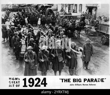 The Big Parade was a 1925 American silent war drama film, directed by King Vidor, about rich young soldier in the U.S. Army, sent to France to fight in World War One. He experiences the horrors of trench warfare, and finds love with a French girl. A sound version of the film was released in 1930. The film has been praised for its realistic depiction of warfare, and it heavily influenced a great many subsequent war films, especially All Quiet on the Western Front (1930). Stock Photo