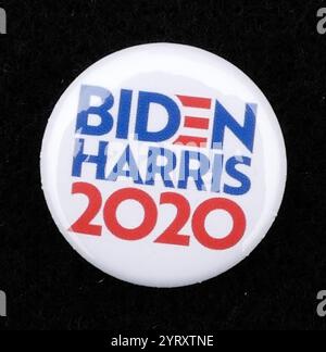 Campaign badge during the 2020 Presidential election showing the Biden-Harris Democratic Party candidature Stock Photo