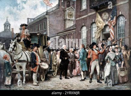 George Washington arriving at Congress Hall in Philadelphia, March 4, 1793. Postcard published by The Foundation Press, Inc., 1932 Stock Photo