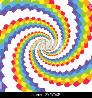 Spiral rainbow hypnotic swirl background, optical illusion of movement, vector illustration opt art style, colorful abstract geometric, multicolored p Stock Vector