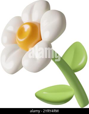 Daisy or chamomile flower 3d vector icon in a cute plastic style isolated on white background. Stock Vector