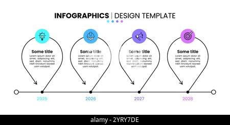 Infographic template with icons and 4 options or steps. Pointers on line. Can be used for workflow layout, diagram, banner, webdesign. Vector illustra Stock Vector