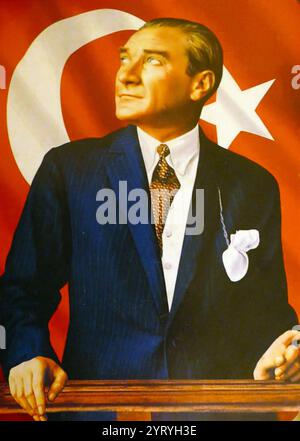 Mustafa Kemal Ataturk (1881 - 1938); Turkish army officer, revolutionary, and founder of the Republic of Turkey, serving as its first President from 1923 until his death in 1938. Ideologically a secularist and nationalist, his policies and theories became known as Kemalism. Stock Photo