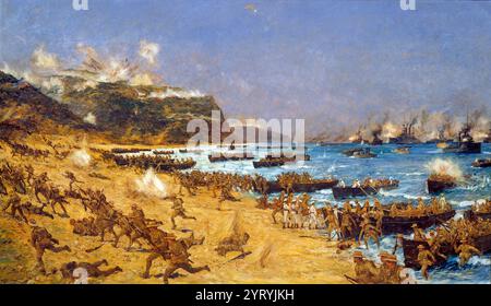 New Zealand troops were part of the Allied invasion force that landed what became known as Anzac Cove, on the Gallipoli peninsula, in Turkey. It became famous as the site of World War One landing of the ANZACs (Australian and New Zealand Army Corps) on 25 April 1915. WHA 197 0573 Stock Photo