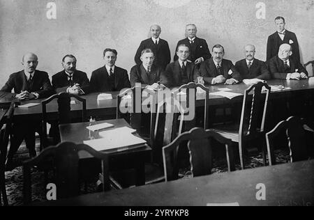 The Dawes committee in Berlin. Dawes is seated fourth from left. On his left is Owen Young, from whom the 1929 Young Plan took its name. Stock Photo