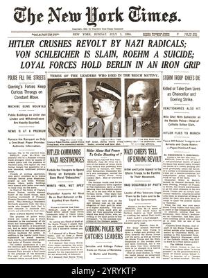 New York Times reporting on the ?Night of Long Knives?, the purge of the SA leadership and other political opponents from 30 June 1934 to 2 July 1934. Carried out primarily by the SS and the Gestapo, over 150 people were murdered and hundreds more were arrested. Stock Photo