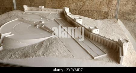 reconstruction of the Pnyx a hill in central Athens, the capital of Greece. Beginning as early as 507 BC (Fifth-century Athens), the Athenians gathered on the Pnyx to host their popular assemblies, thus making the hill one of the earliest and most important sites in the creation of democracy. Stock Photo