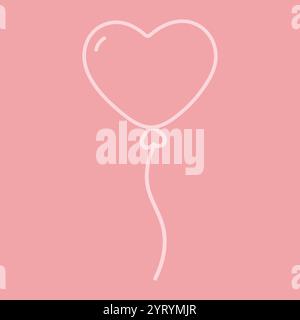 Outline Heart shaped balloon on string in trendy light pink. Greeting cards or logo design concept. Isolated Vector illustration Valentines Day Thematic cards, posting, or web promo, leaflets, label Stock Vector