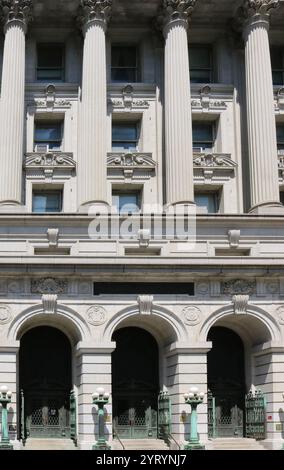 The Surrogate's Courthouse (also the Hall of Records and 31 Chambers Street) is a historic building at the northwest corner of Chambers and Centre Streets in the Civic Centre of Manhattan in New York City. Completed in 1907, it was designed in the Beaux Arts style. Stock Photo