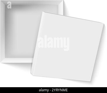 Realistic 3d vector illustration of a white square cardboard box opening, presented in a top view perspective, ideal for showcasing packaging designs Stock Vector