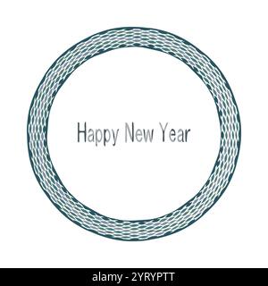 Snake Skin Frame, doodle Hand drawn paint brush wave line border, blue grey tones colour. Circle wreath shape. Creative graphic. Happy New Year wish Stock Vector