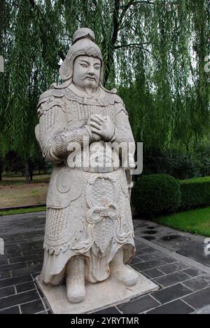 The Wanli Emperor of China, died in 1620 and was buried in Red lacquer coffins at the Dingling Mausoleum among the Ming tombs on the outskirts of Beijing. The back chamber and main hall of the underground palace held the coffins of the Wanli emperor and empresses Xiaodian and Xiaojing, (empresses Wang). Placed around the three coffins were another twenty six red lacquered chests of nanmu wood filled with sacrificial objects and jade pieces. Stock Photo