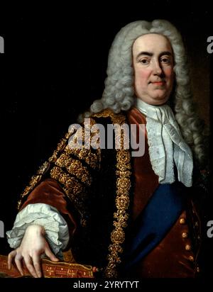 Inside number 10 Downing Street is a Sir Robert Walpole portrait. studio of Jean Baptiste van Loo, 1740. Copy of the original. Robert Walpole, 1st Earl of Orford, (1676 � 1745), was a British politician and first Prime Minister of Great Britain, 1721�1742. Stock Photo