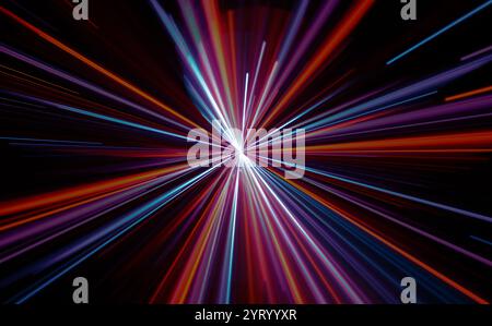 Futuristic data flow. Explosion effect. Sci-fi Motion wallpaper. Neon Glowing Rays in Motion. Hyper Speed Space Travel Concept. High speed concept, Stock Photo