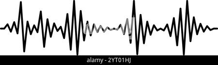 Black oscillating sound waves are visualizing audio signal, music wave, radio signal frequency and digital voice tune equalizer against white backgrou Stock Vector