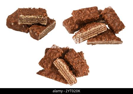 Chocolate coconut wafer bar isolated on white background. Tasty chocolate bar. Stock Photo
