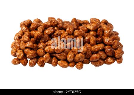 Tasty sweet roasted peanuts isolated on a white background. Stock Photo