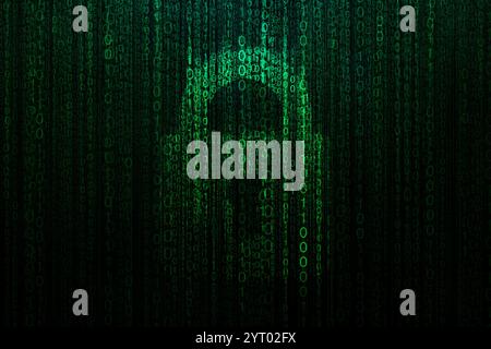 Security lock with green code on dark background, cyber security concept. Matrix and protection. Internet security. Crypto encryption Stock Photo