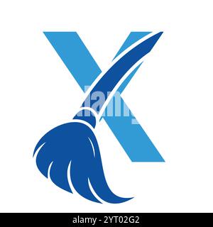 Initial Cleaning Logo On Letter X Combine With Cleaning Brush Symbol Concept For Cleaning Service, Repair and House Maintenance Sign Stock Vector