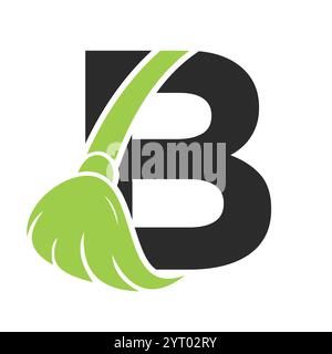 Initial Cleaning Logo On Letter B Combine With Cleaning Brush Symbol Concept For Cleaning Service, Repair and House Maintenance Sign Stock Vector