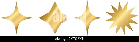 Shining golden stars emoji set.3d style gold star icon,twinkle social media platform symbol on transparent background. Vector illustration EPS 10 Stock Vector