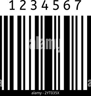 Black and white barcode featuring vertical lines and numbers, symbolizing product identification, inventory control, and retail sales within the Stock Vector