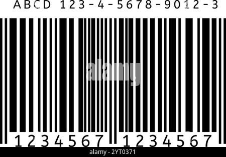 Black and white barcode with numbers and letters representing retail product identification, inventory management, and supermarket scanning technology Stock Vector