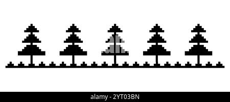 Merry christmas pixel retro tree border decoration. Winter frame. Print, decoration. Greeting 8 bit simple . Vector illustration Stock Vector