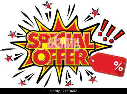 Sticker with best offer on the price tag with place of your discount percentage. Comic book style special offer promotion banner. Cartoon explosion wi Stock Vector