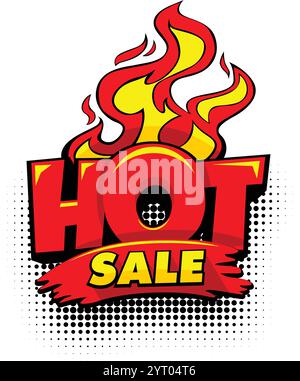 Hot sale icon. Label with flame in pop art style. Vector sticker template on transparent background Stock Vector